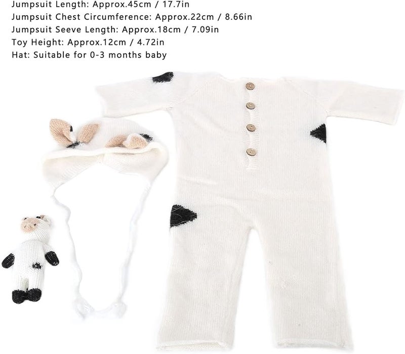 White Newborn Photography Suit Knitted Jumpsuit Hat Toy Baby Photo Shoot Outfit 0 3 Months - Image 4